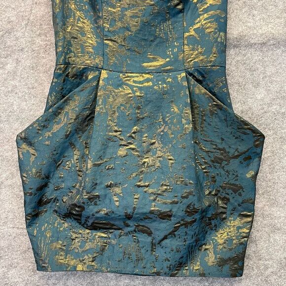 ALL SAINTS Dress Size 4 Opulence Teal Bronze Jacquard Cap Sleeve Cocktail Mini - Picture 6 of 16